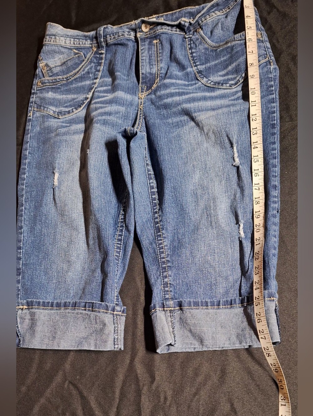 Cato Blue Distressed Cropped Jeans with Rolled Cuffs